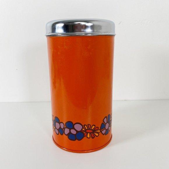 Kitschy Floral Metal Canister with Lid & Lift